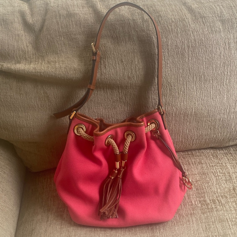 Michael Kors canvas handbag, new condition, adorable pink red color